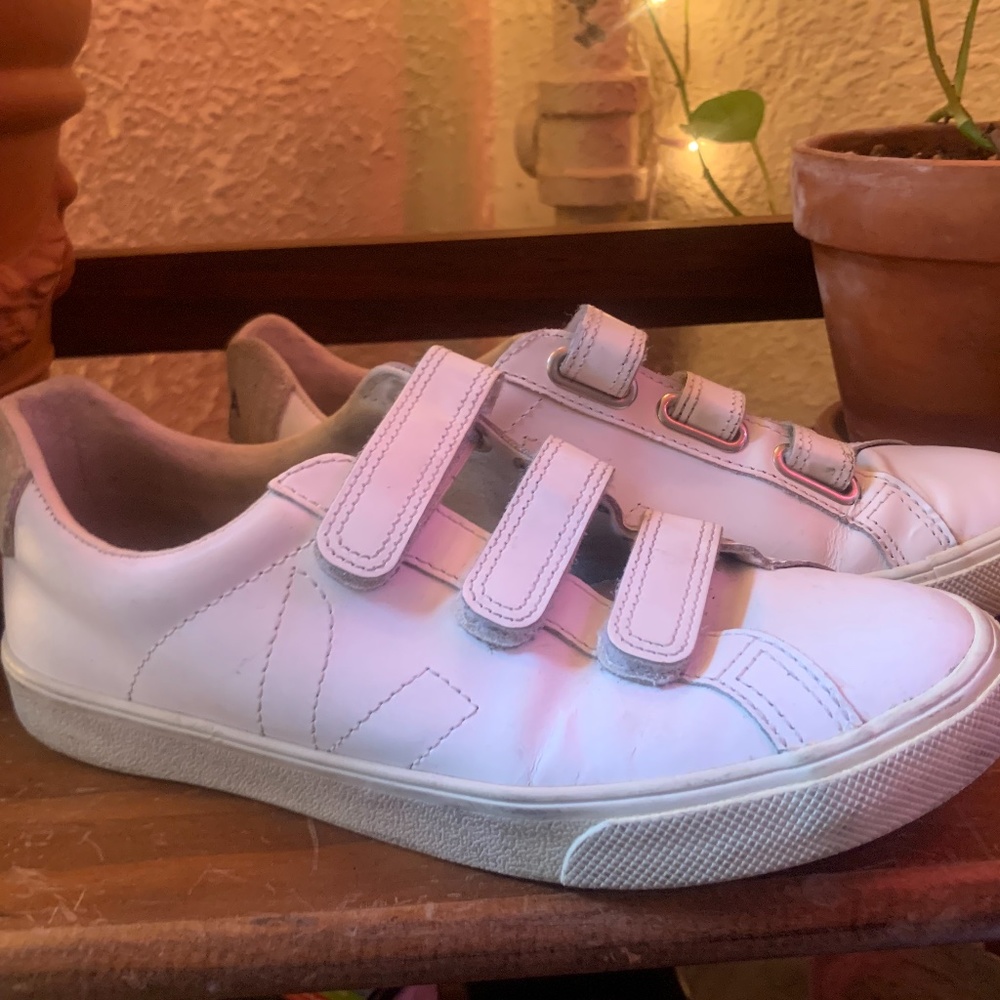 Veja White Leather Velcro Sneakers